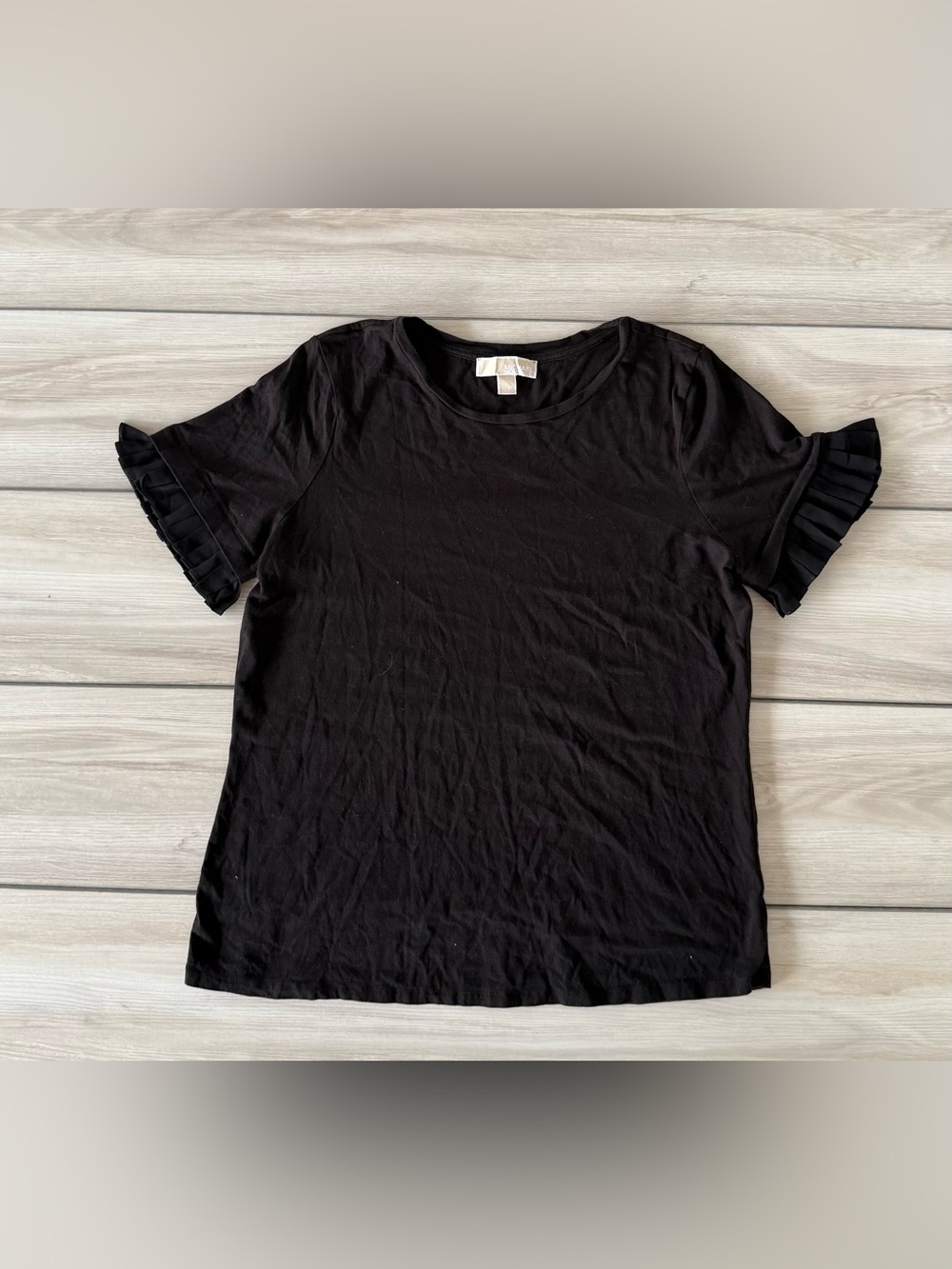 Michael Kors Ruffled Sleeve Top Black Large EUC